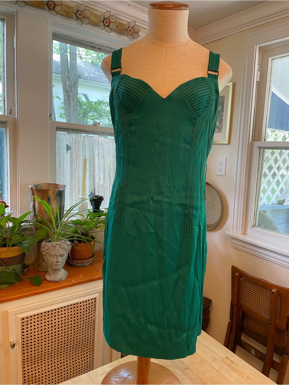 Free People Emerald Green Midi Dress with Structured Bust